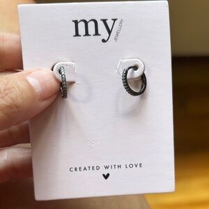 my jewelry Black & Rhinestone Dainty Hoop Earrings